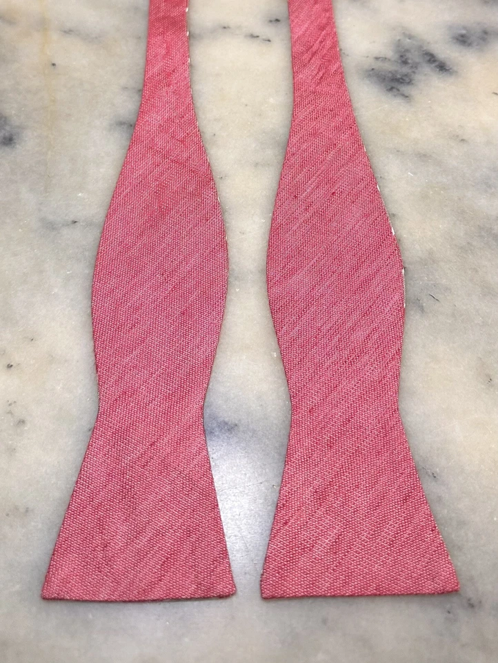 Jos A Bank Silk Linen Cotton Blend Reversible Pink Solid Striped Self Bow Tie - Image 3 of 4