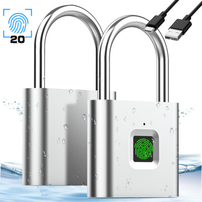 Fingerprint Padlock Waterproof Smart Keyless Door Lock Security USB Rechargeable