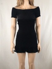 Women's NWT Aqua Casual Velvet Off-Shoulder Short Sleeve Mini Dress