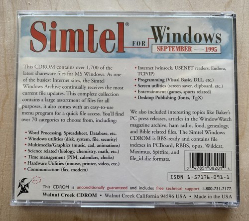 Simtel para MS Windows Shareware 1995 Walnut Creek CD ROM 1700 archivos categoría 70 - Imagen 2 de 3