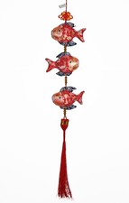Holiday Lunar New Year Hanging Lucky Three Red Fish with Tassel Wall Door Decor