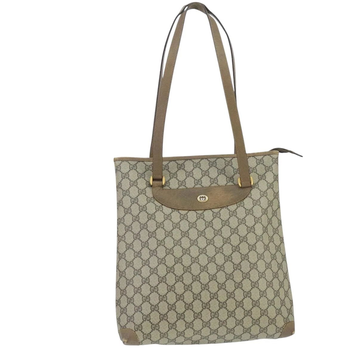 Sac fourre tout GUCCI GG Supreme PVC cuir beige or 89 02 905 authentique fm4228