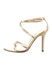 SERGIO ROSSI Gold  Metallic Leather Sandals SZ 7 IT 37 Good Condition Box Bag