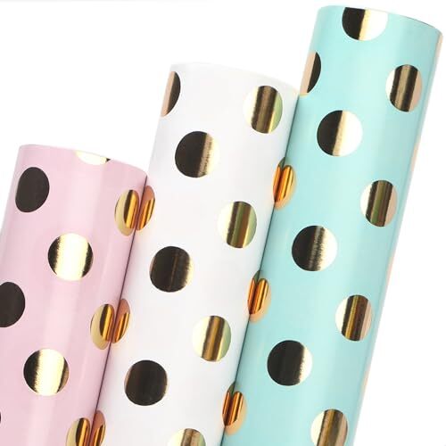 Birthday Wrapping Paper Polka Dots Gift Wrap for Baby Shower Roll, 3 Rolls - Picture 1 of 7