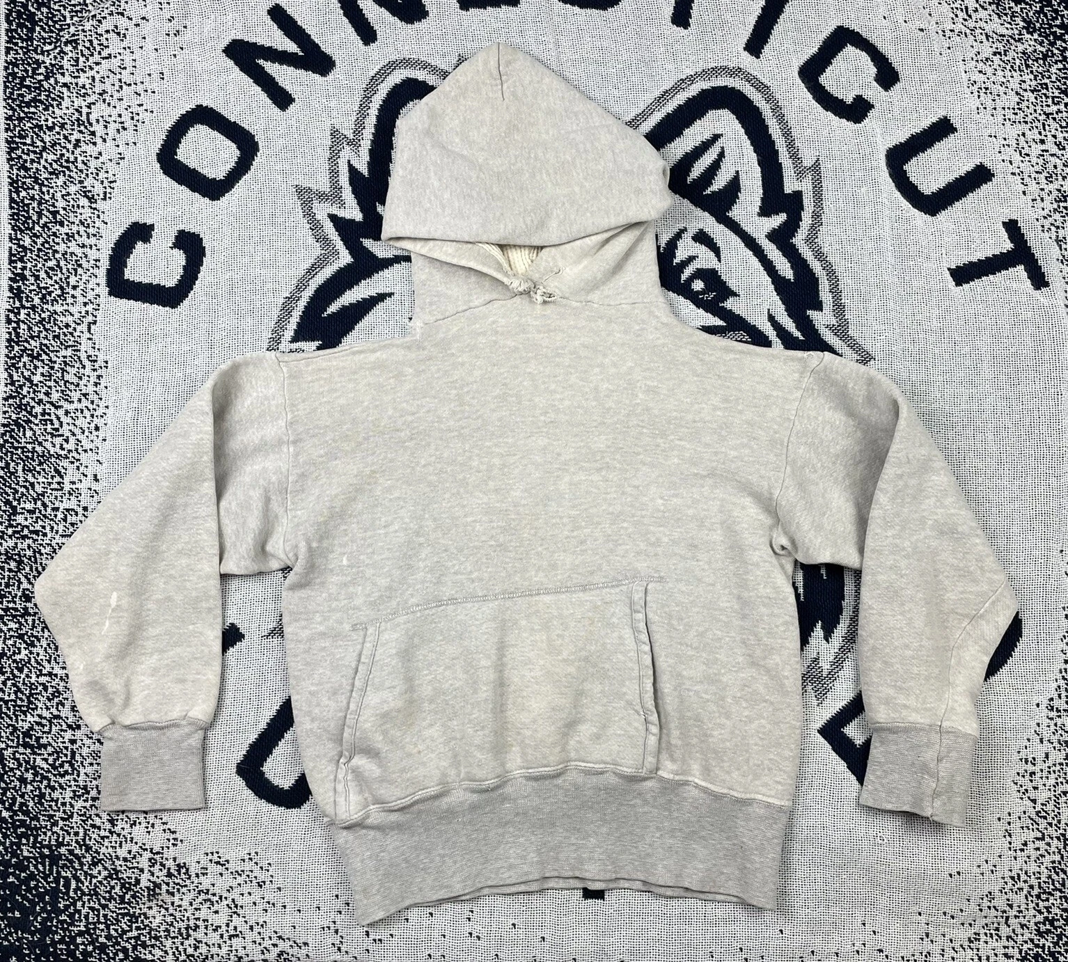 VTG 50s 60s Hoodie Heather White Gray Two Tone Pullover Blank Waffle-Lined Hood