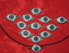 WHOLESALE LOT OF A DOZEN BLUE EVIL EYE EYEBALL PENDANTS CHARMS NECKLACES