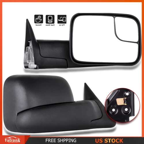 Pair Flip Up Manual Tow Mirrors For 94-01 Dodge RAM 1500 94-02 2500/3500 LH RH