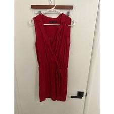 Zara Basics Women's Double Breasted Sleeveless Faux Wrap Dress, Red, XS