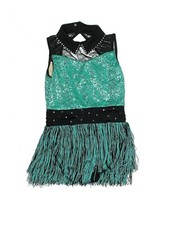 Girl Weissman Mambo No. 513309 Green Collar Crystal Fringe Dance Costume Size LC