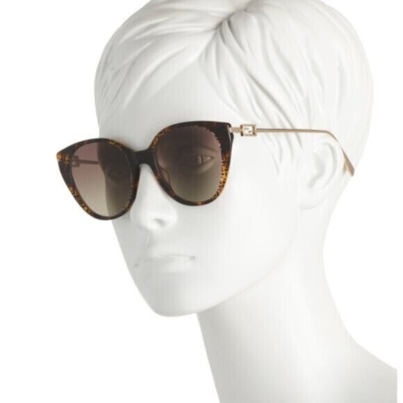 Fendi Cat Eye Sunglasses Brown Gold 54mm with Pouch & Box New-image
