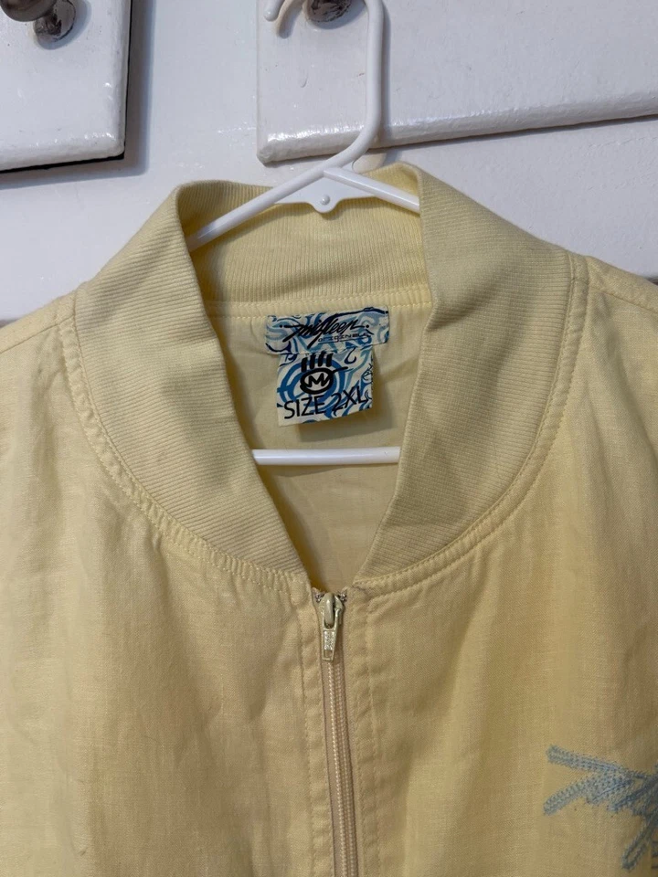 Chaqueta Bomber Miskeen Original Manga Corta Lino Amarillo, Chaqueta de Verano 2XL Hombre Foto 3 de 4