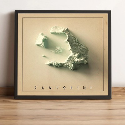 Santorini Greece 2D Relief Map, Santorini Vintage Map - 2D Flat Print