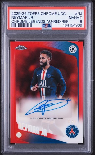 2025-2026 TOPPS CHROME UEFA CHROME LEGENDS NEYMAR JR RED AUTO PSA 8 NONE HIGHER
