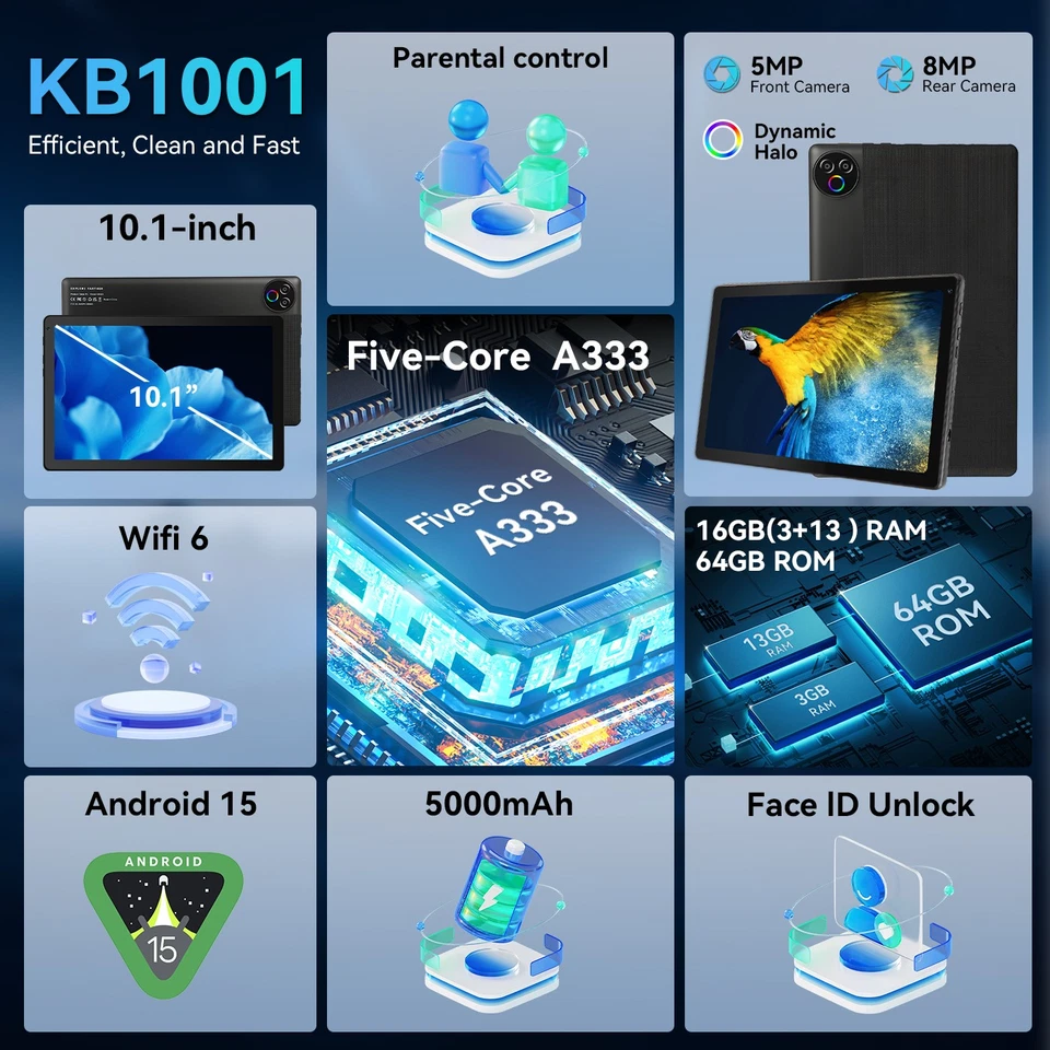 Tablet 10.1 inch Android 15 Tablet 16+64GB RAM Quad Core 1280×800 IPS WIFI HD - Image 2 of 4