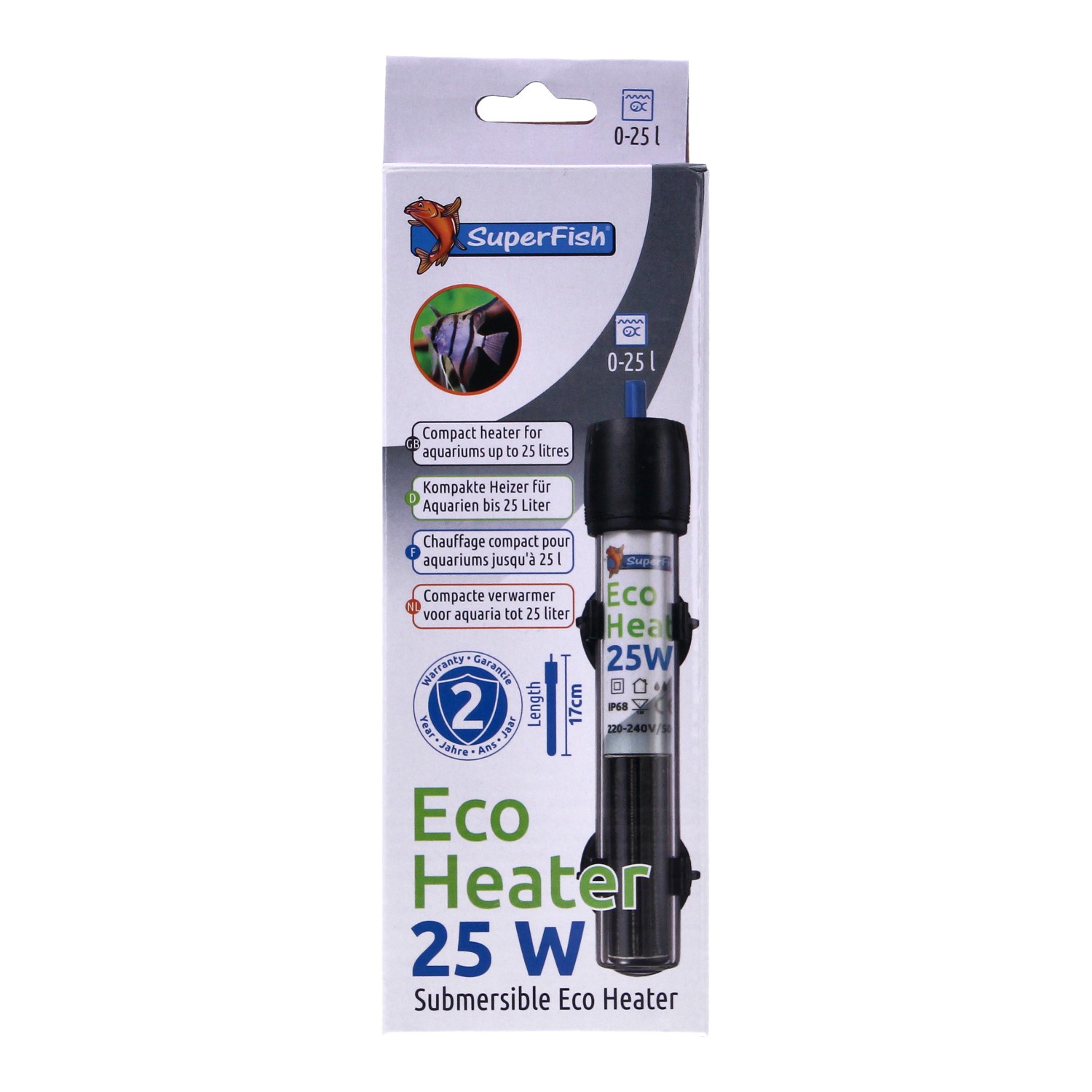 Superfish Eco Aquarium Adjustable Heater With Thermostat 25W 0-25L Tropical Fish Tank Submersible With Long Cable - Image 2
