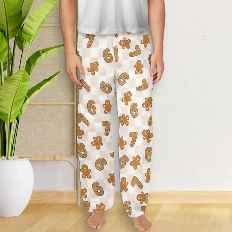 Pijama de Navidad de pan de jengibre, divertidos pijamas navideños con galletas festivas y números Foto 2 de 4