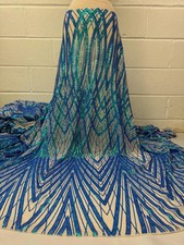 Tarquise blue Sequin nude Lace Fabric 4 Way Stretch Mesh Width 54"Sold by Yard