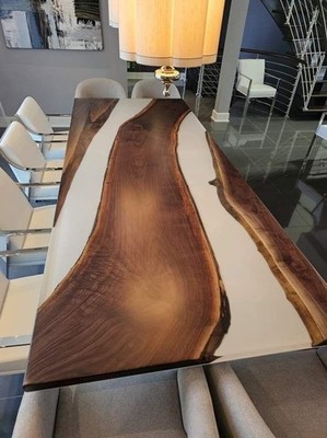 White Epoxy & Natural Wood  Tabletop   60'' x 30'' Dining and office tabletop
