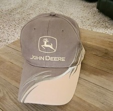  Vintage Kids Grey/Tan John Deere Hat/Cap Strap Back Adjustable Embroidered