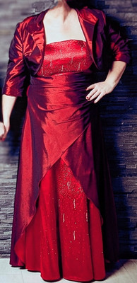 Juju & Christine Abendkleid mit Bolero, rot, Glitzer, lang, Satin, Übergröße 50