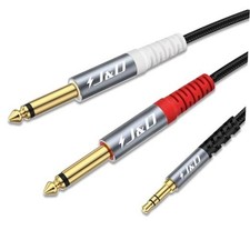 1/8 to 1/4 Stereo Cable, 3.5mm TRS to Dual 6.35mm TS Mono Y 3.3 ft Grey
