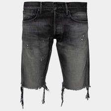John Elliott Grey Denim Frayed Hem Detail Sho...