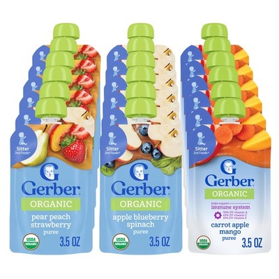 Gerber Organic Baby Food Pouches, 2nd Foods for Sitter, Fruit  Veggie Variety