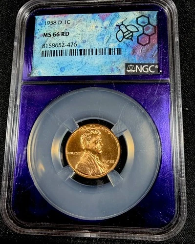 1958 D Lincoln Wheat Cent NGC MS66 RD Trader Bee