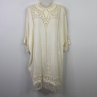 Isabel Marant Etoile Dress 38 Cream Crochet Fringe Kaftan Boho Romantic Coastal
