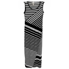 Chicos Collection Slinky Knit Maxi Dress Size 0 (Small) Black White Stripe Wrap
