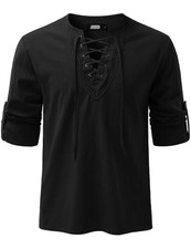 JOGAL Mens Renaissance Shirt Medieval Pirate Costume Black Large