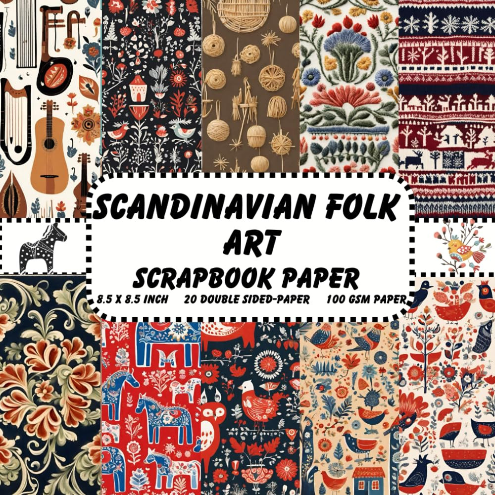 Scandinavian Folk Art Scrapbook Paper: Scandinavian Craft Paper Pad, 10 Designs,