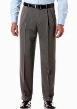 Haggar mens dress pants Gray 36x32 classic fit WPL386 Pleated Cuffs work office