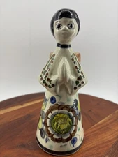 Tonala Mexican Pottery Angel Praying Candle Holder Signed Vintage Folk Art