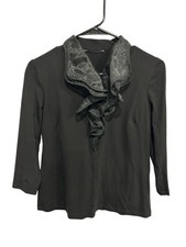 Black Long Sleeve Top Sheer Ruffled Collar Zip Gothic Chic Victorian Revival