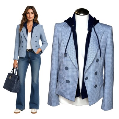 $650 VERONICA BEARD  Diego  Plaid Dickey Blazer Jacket Sz 8 Light Blue
