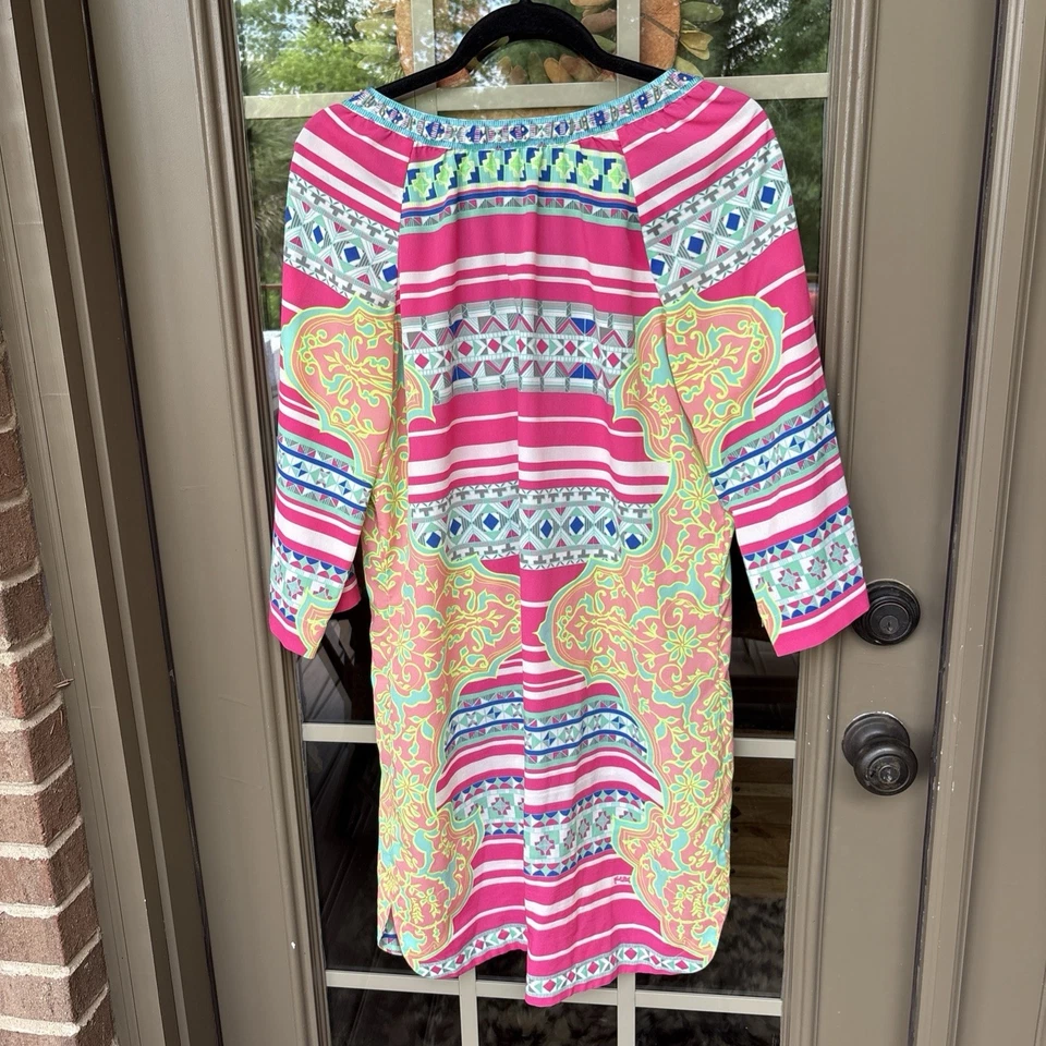 Hale Bob Multi-Color Embellished V-Neck 3/4 Sleeve Swim Cover-Up Dress- M — 第 2/2 张图片