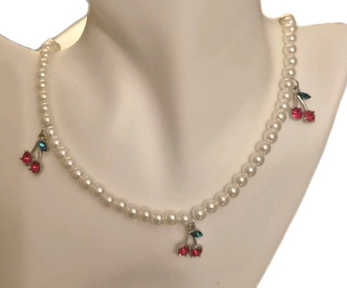 Pearl & cherry jewelled necklace. VGC