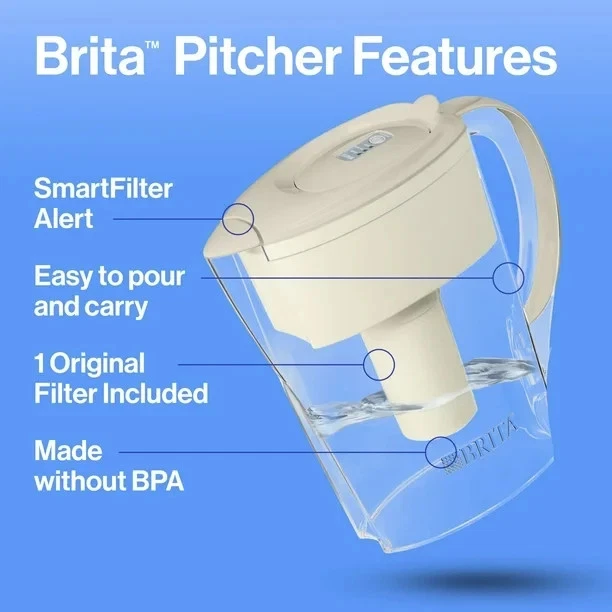 Jarra de filtro de agua Brita Space Saver 6 tazas con 1 filtro estándar, beige Foto 4 de 4