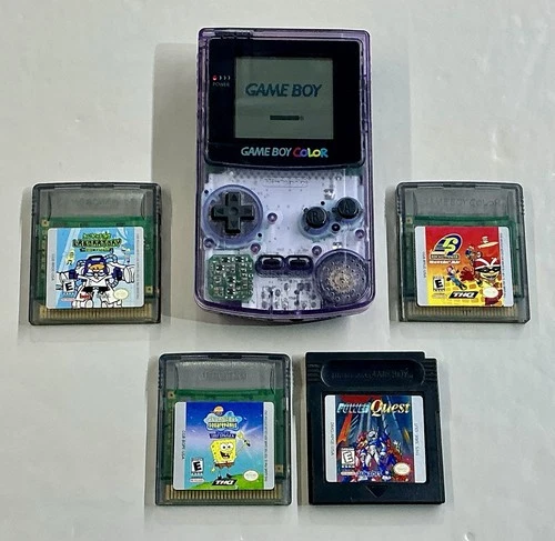 Nintendo Game Boy Color Console Atomic Purple w/ 4 Games - Tested  - Authentic
