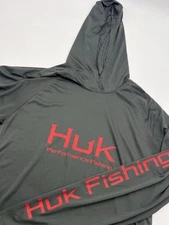 Huk Performance Fishing Shirt Mens Medium Gray Long Sleeve Hoodie UV Protection