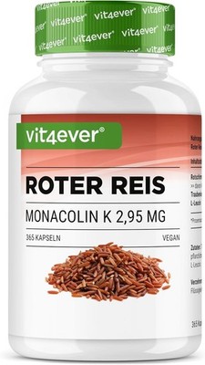 Roter Reis Extrakt - 2,95 mg Monacolin K - 365 Kapseln - Hochdosiert & Vegan