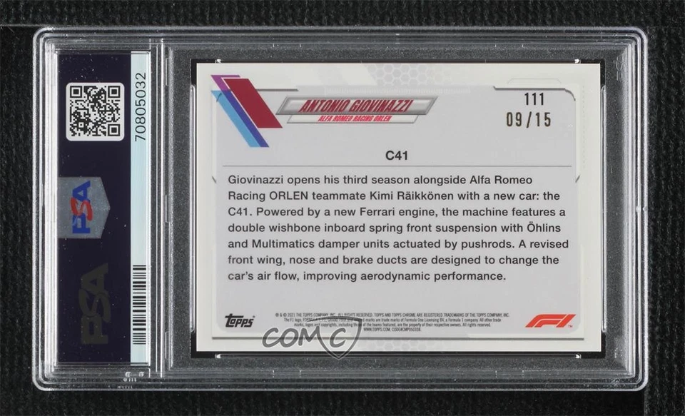 2021 Chrome Sapphire Edition Formula 1 Black & White /15 Antonio Giovinazzi #111 - Image 2 of 2