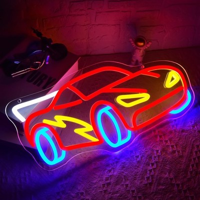 Race Car Neon Sign Dimmable Wall Decor Light Up Sign for Bedroom