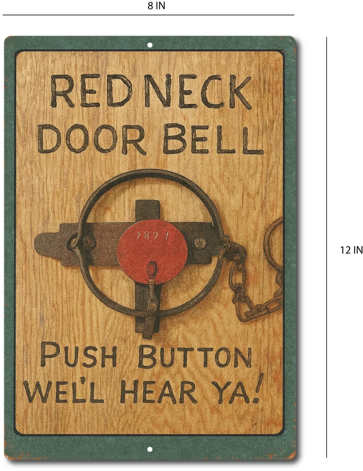 Redneck Doorbell Funny Tin Sign 8x12 Aluminum Metal Rustic Decor Push Button Jok - Image 2 of 4