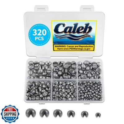 Caleb 200/320Pcs Split Shot Fishing Weights Sinkers, Removable Lead Fishing W...