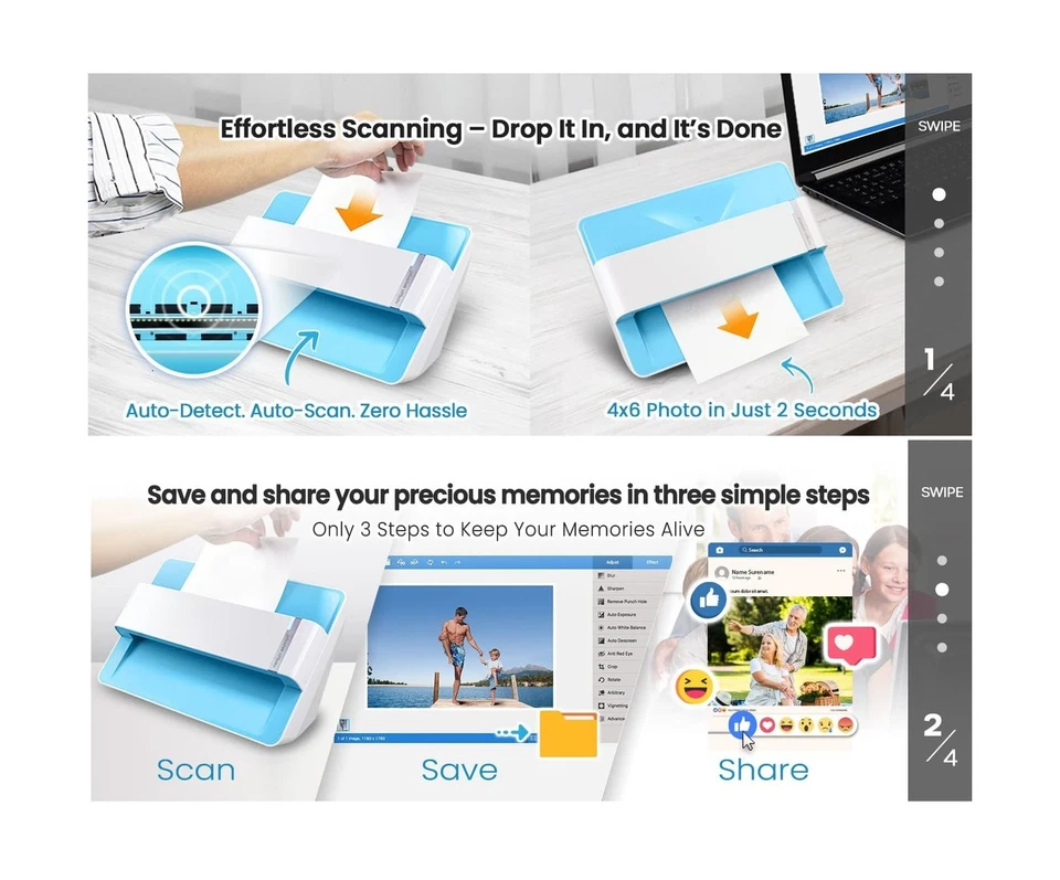 Escáner fotográfico Plustek ePhoto Z300, escanea fotos de 4x6 pulgadas en 2 segundos, c... Foto 2 de 4