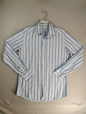 Dolce Gabbana Mens Dress Shirt 17.5 44 Blue Striped Long Sleeve Cotton Button Up