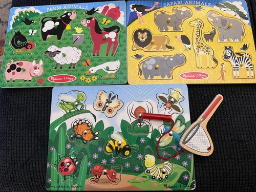 Lot of 3 Melissa and Doug Children's Peg Puzzles