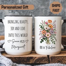 Personalized 100th Birthday Mug with Name Custom 100th Birthday Gifts for Her Bi